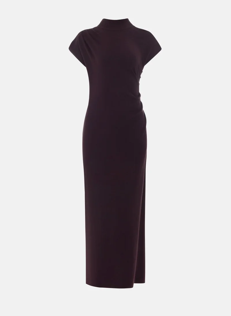 Lichi Knitted midi dress with stand-up collar and asymmetric gathers
